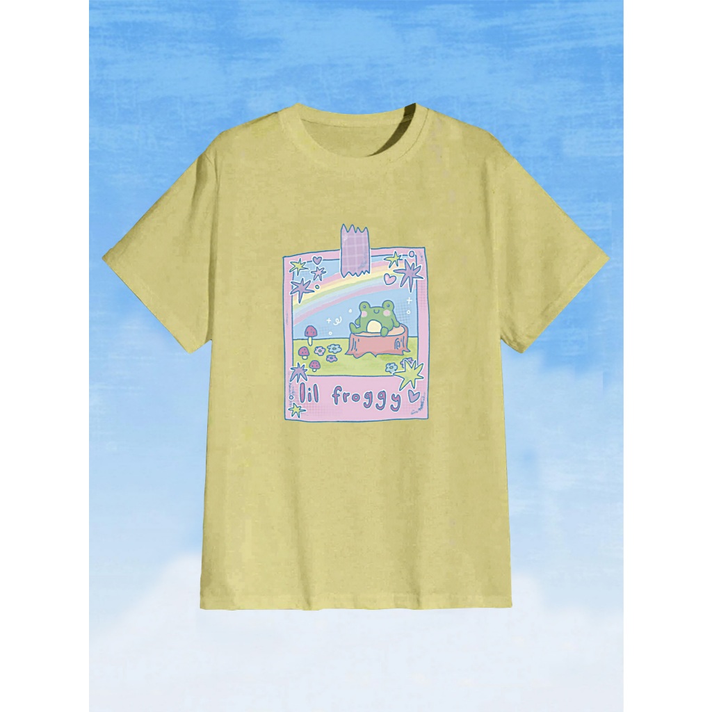 Blusa Lil Froggy Cute Florest Sapinho Happy Mushrooms Rainbow Heart Stars Camiseta Manga Curta Gola Re