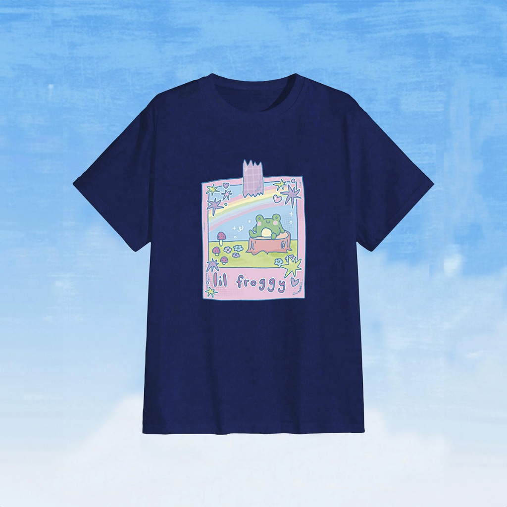 T Shirt Lil Froggy Cute Blusa Rainbow Heart Stars Colorida Diversas Manga Curta Gola Redonda Oversized