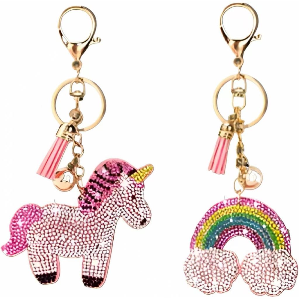 DESIAR 2 Pack Rainbow Pony Keychain - Shiny Cute Good Luck Charm Gift for Women, Wallet Talisman，Girls Backpack Purse Ch