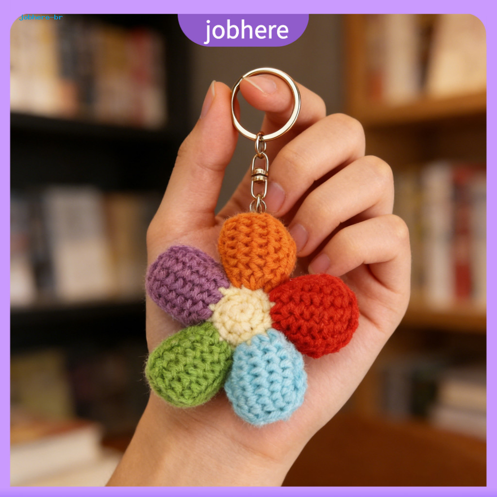 Knitted Pendant Cotton Thread Keychain Handmade Crochet Rainbow Heart Flower Soft Bag Charm Car Backpack Accessory Cute