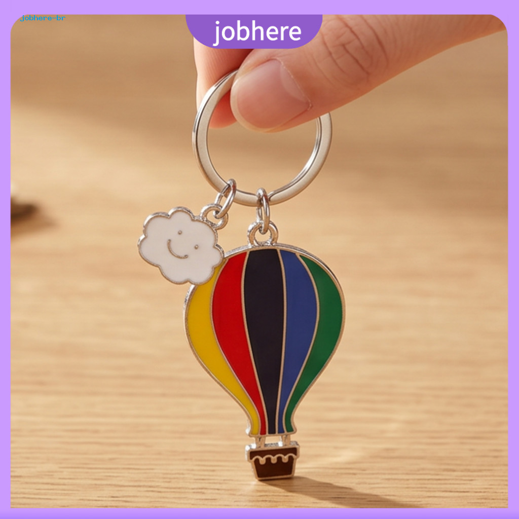 Smooth Edge Alloy Keychain Rainbow Hot Air Balloon Pendant with Smiling Cloud Enamel Charm – Cute Decorative Key Holde