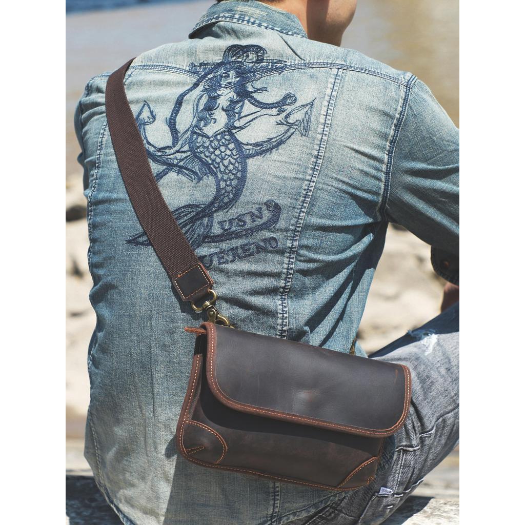 SWOCK Retro Handmade Couro Genuíno Pequena Bolsa de Ombro Bolsa Mensageiro de Ombro Crazy Horse Couro Bolsa para Celular