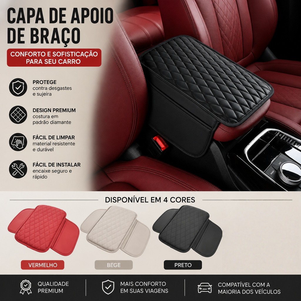 Capa Protetora Apoio de Braço Console Central Carro Estofada Diamante Universal  2. 强调颜色与内饰升级