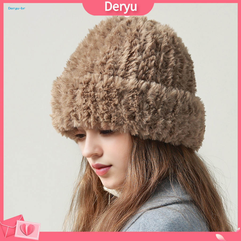 Faux Fur Winter Hat Windproof Cap Women’s Fuzzy Brimless Knitted Dome Warmth Sun Protection Solid Color Outdoor Travel