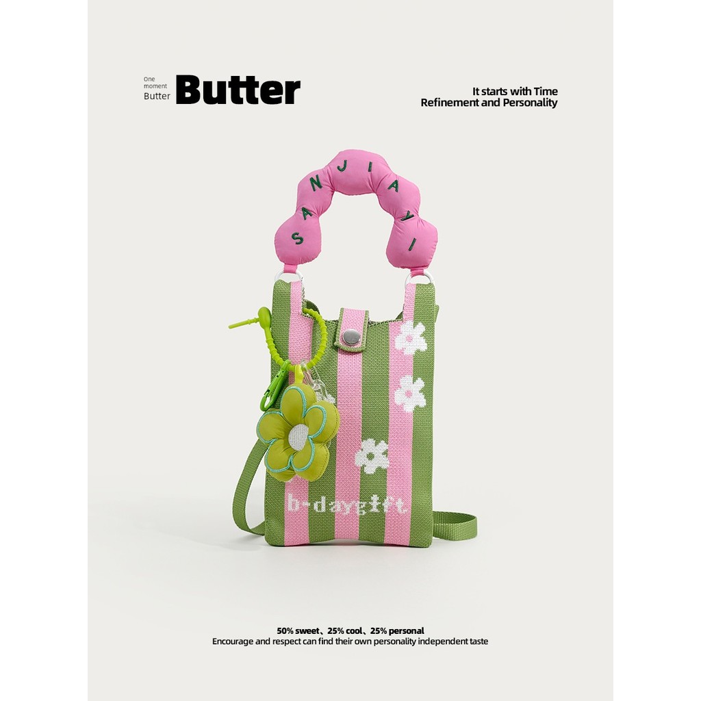 bolsas femininas de ombro Butter Korea ins Bolsa feminina fofa de malha para armazenamento