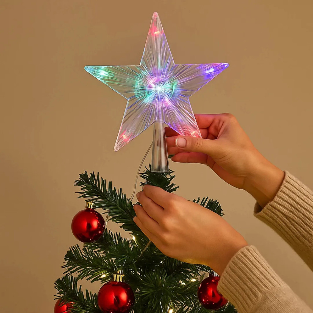 Ponteira Estrela Natal LED Colorido Pisca Pisca Decoração Enfeites Iluminada