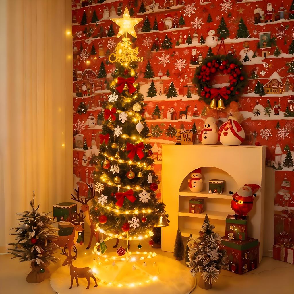 Árvore de Natal LED 1,8m pisca pisca Papai Noel e outros enfeites pendurados-N10