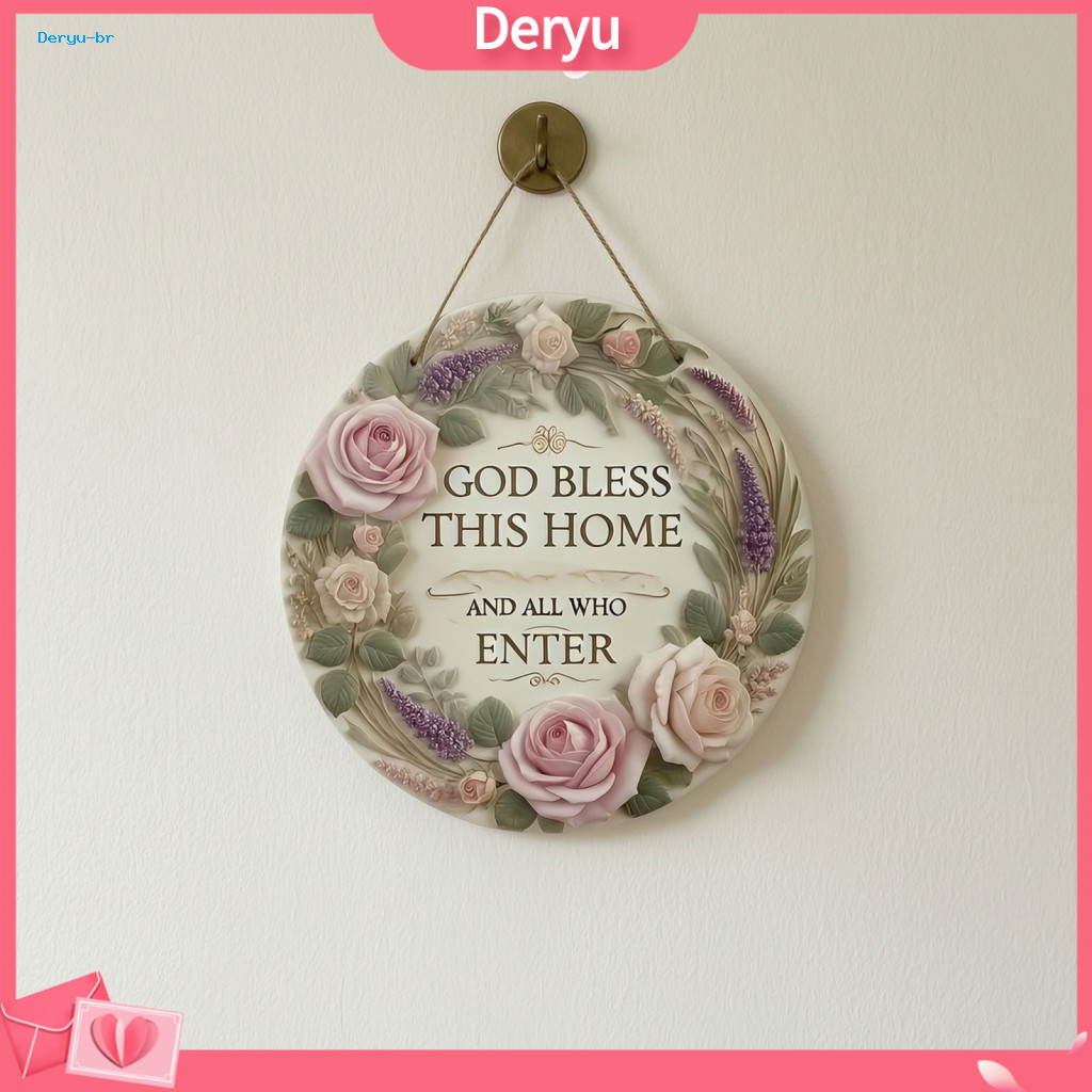 Wooden Hanging Sign Indoor Outdoor Wall Ornament Rose Door Hanger – Floral Front Decor with Rope Decorative Plaque for