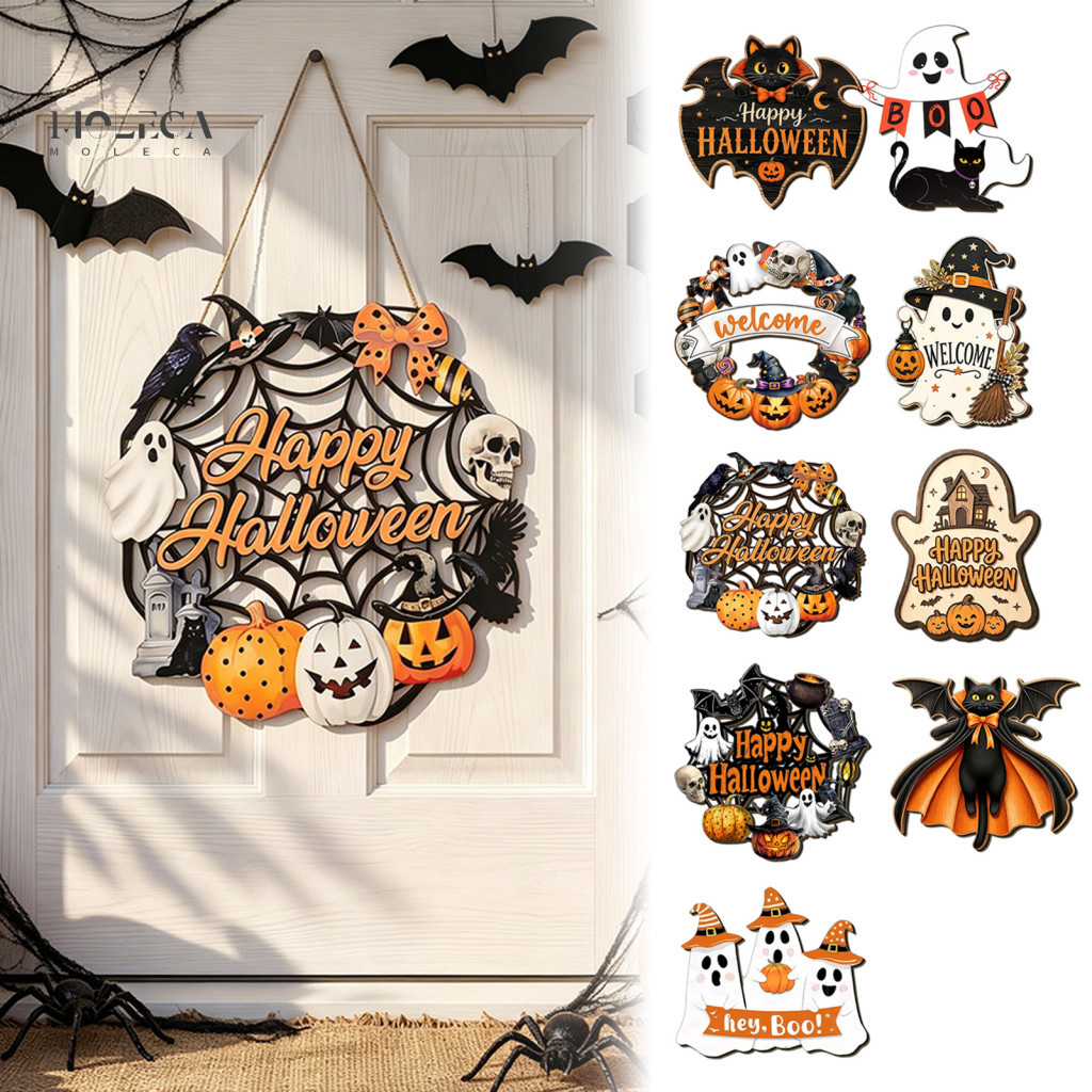 Hanging Wooden Plaque Decorative Door Hanger Black Cat Halloween Sign Vintage Rustic with Jute Rope Spooky Seasonal Wall