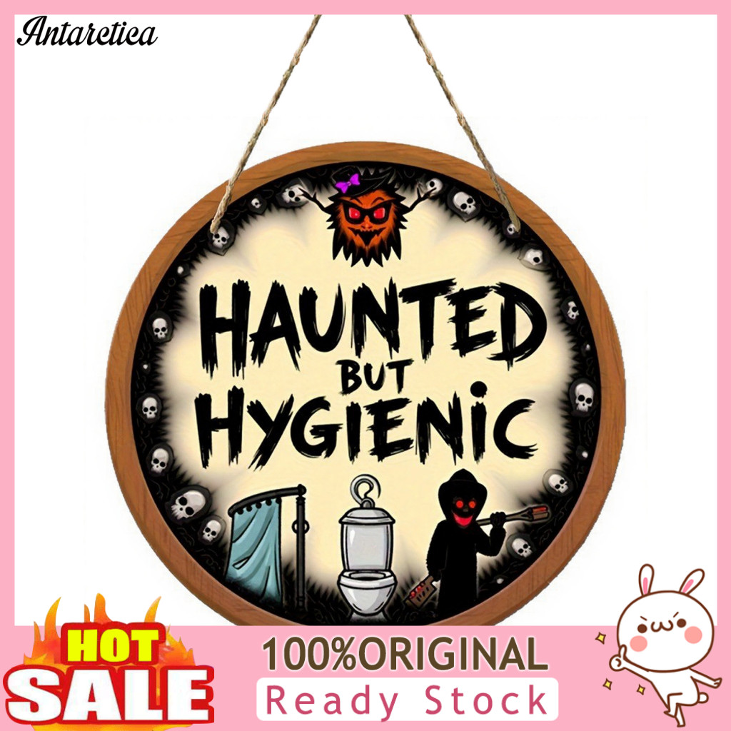 Funny Ghost Toilet Sign Decorative Holiday Wall Art Halloween Bathroom Hanging Wooden Decor Spooky Restroom Ornament for