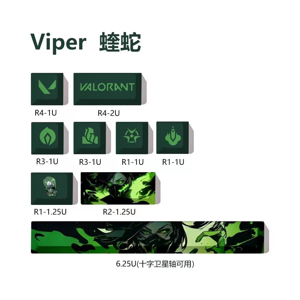 [WKK] Chaves Valorant Keycaps Jett / Omen /Reyna / Cypher  9pcs Perfil Cherry Sublimação De Material PBT
