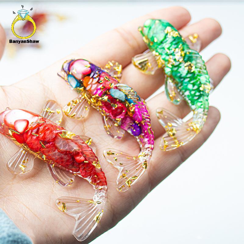 [BANY] Pedra De Cristal Cascalho Luy Koi Peixe Estatueta Resina Mini Quartzo Fantasia Carpa Estátua Decoração Para Casa