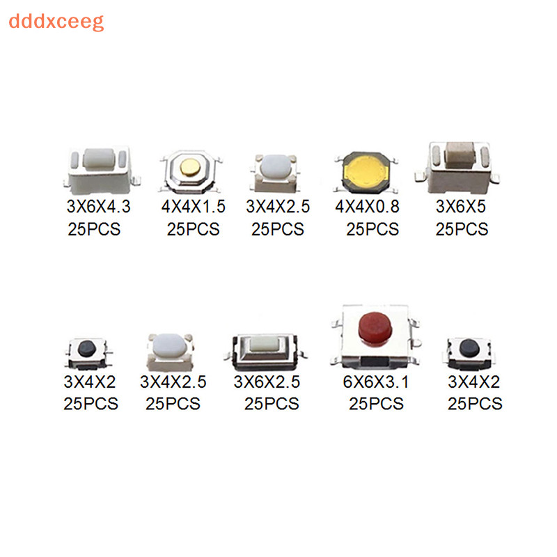 [dddxceeg] 100/250pcs Botão Do Carro 10 Tipos De Controle Remoto Teclas Microinterruptor De Toque Com Caixa