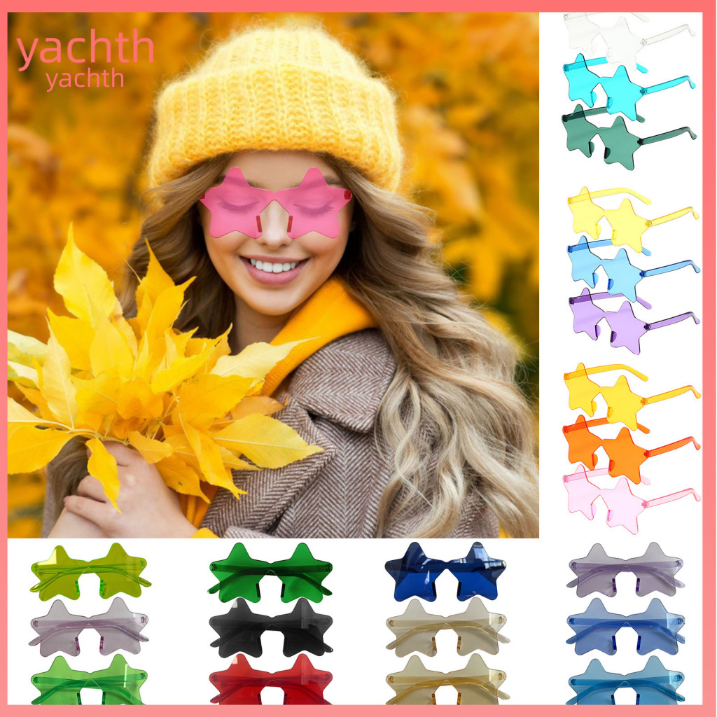 Frameless Sunglasses Star Shape 3 Pairs Lightweight Trendy Fun Sun Glasses for Beach Vacation Party Photo Props Stylish