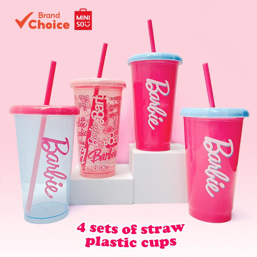 MINISO Barbie Sun Shine Series-Conjunto De Copo De Palha De Plástico De 4 Peças 520mL Com HD Print Design De Festa Portá