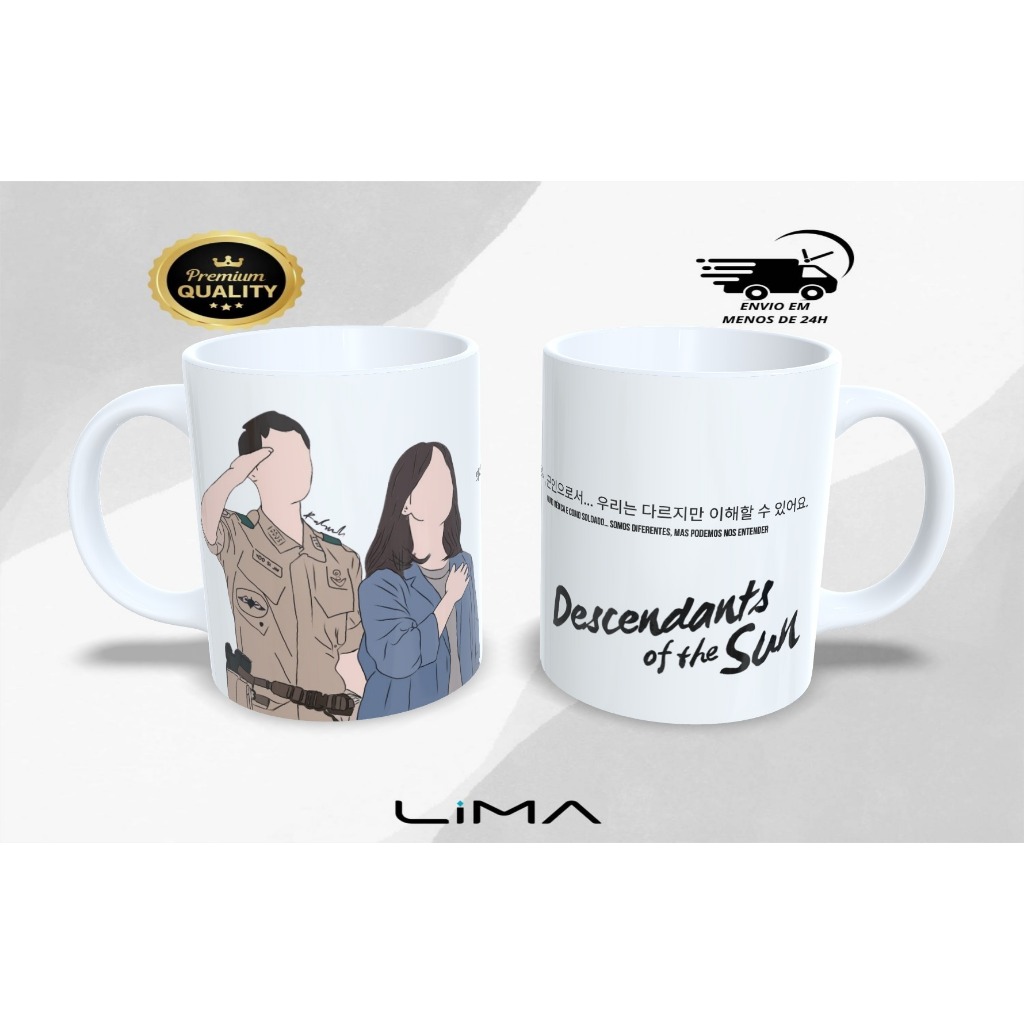 Caneca Descendants of the Sun Dorama Coreano Casal Médico Soldado 325ml presente Criativo