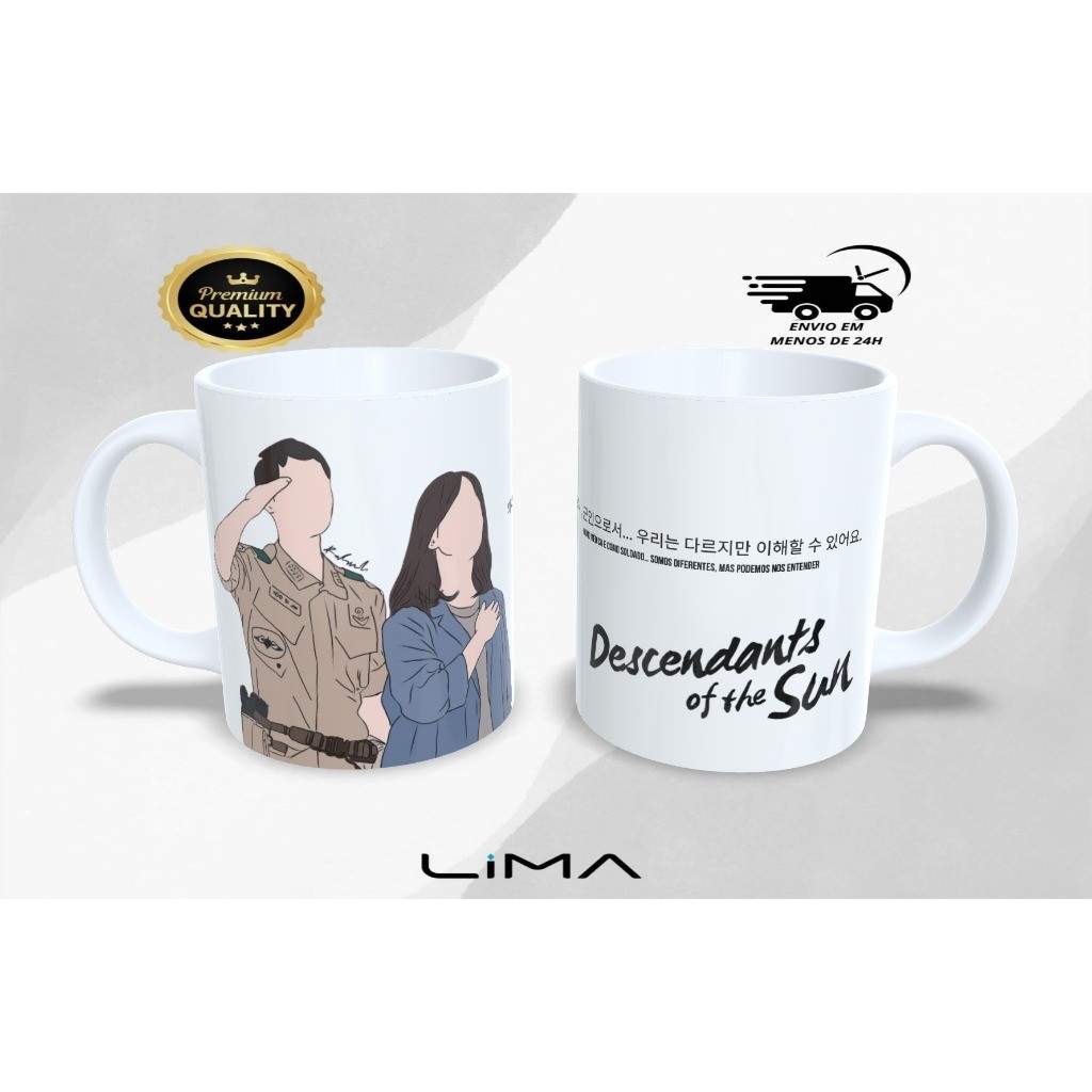Caneca Descendants of the Sun Dorama Coreano Casal Médico Soldado 325ml presente Criativo