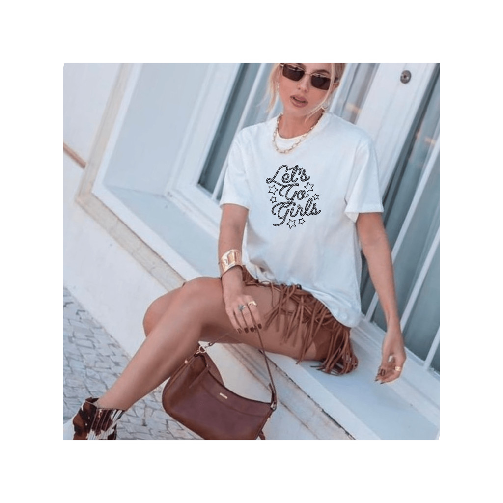Camiseta Feminina Lets Go Girl Cow Print Tendencia Tshirt