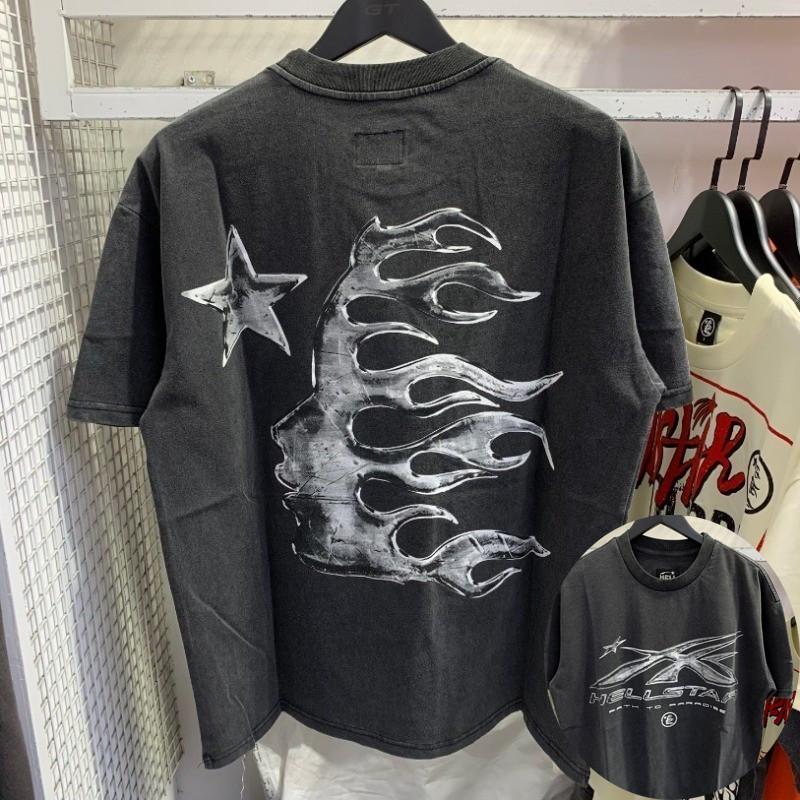 Camiseta Masculina Feminina Blusa Unissex High Street Hellstar Vintage Wash Old Print Hip Hop Casual