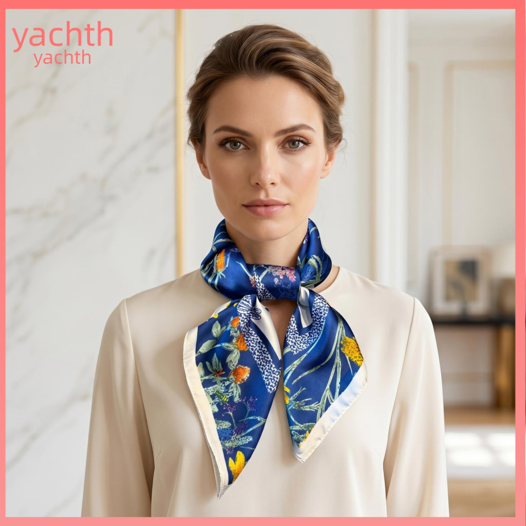 Smooth Texture Neck Gaiter Office Scarf Silky – Floral Geometric Print Lightweight Versatile Neckerchief for Women Men