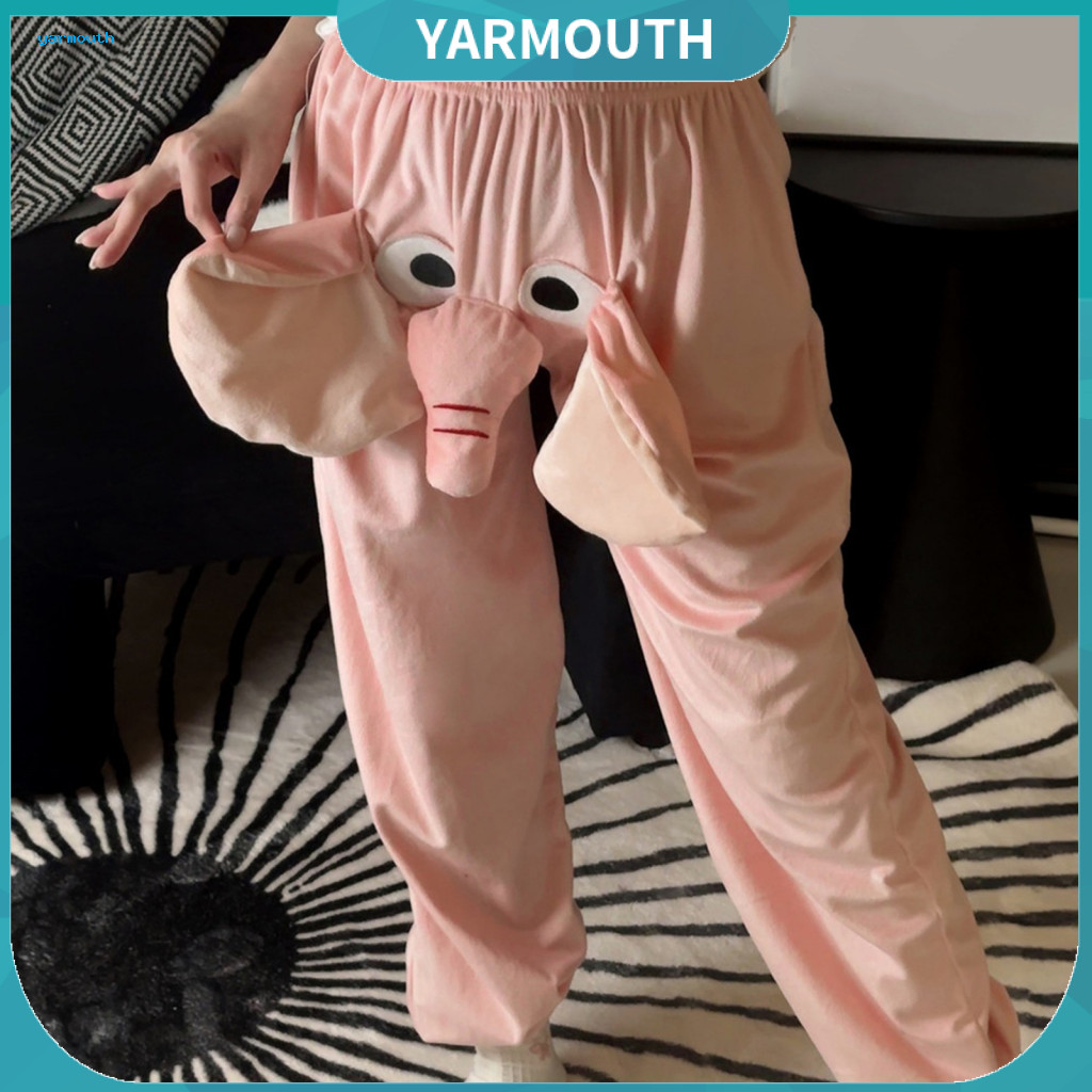 Lightweight Lounge Trousers Elephant Pajama Pants Cartoon Print Wide Leg for Women Men Elastic Waistband Mid-rise Sleepw