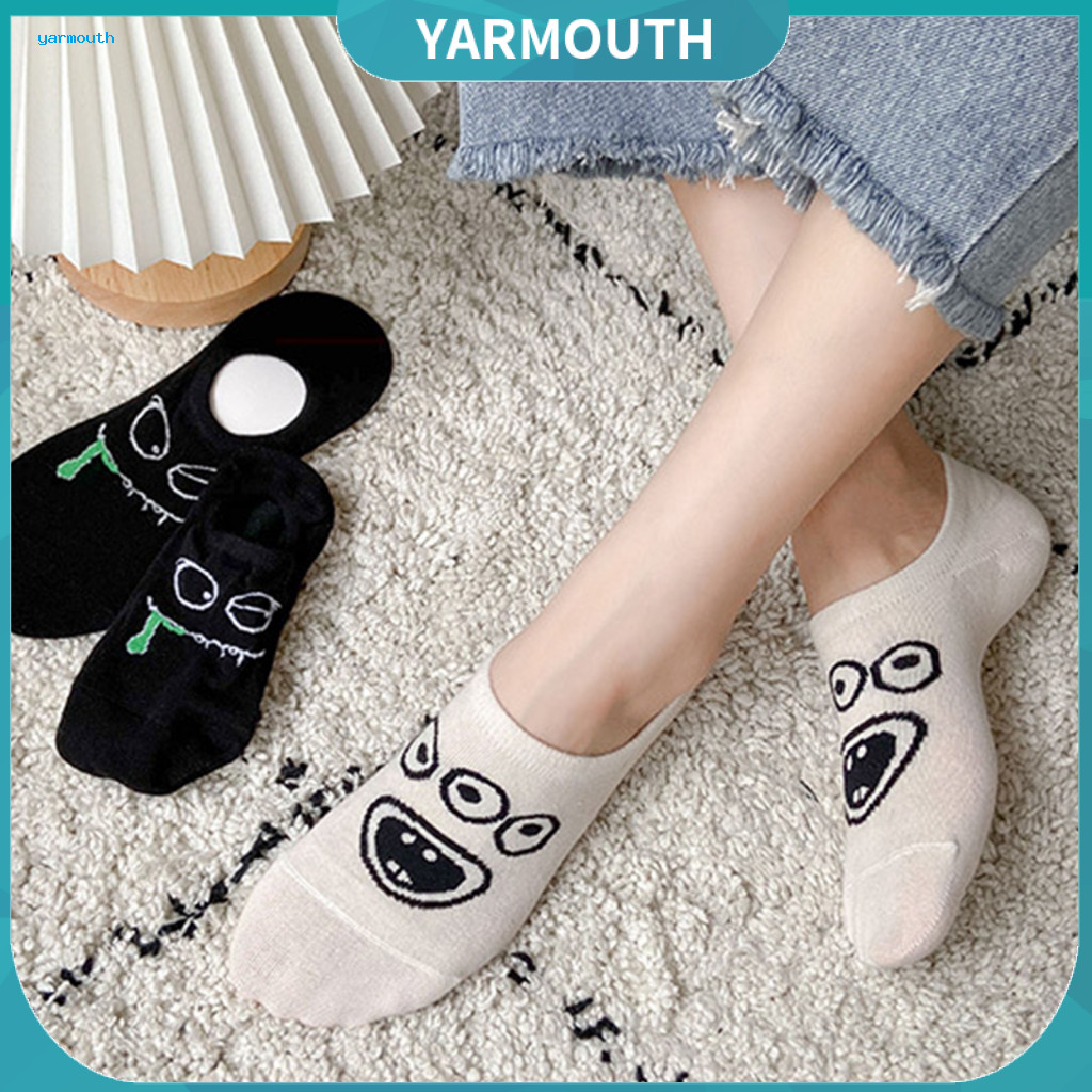 Comfortable Fit Ankle Socks with Secure 5 Pairs Low Cut for Women Men – Funny Cartoon Print Thin Cotton Boat Summer Sh