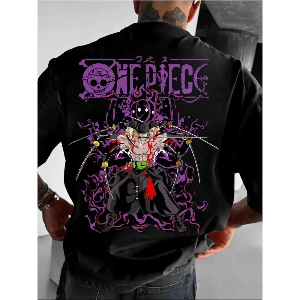 Camiseta Unissex Oversized Plus Size Feminina Masculina   preta unissex  streetwear  print do Zoro One Piece cami
