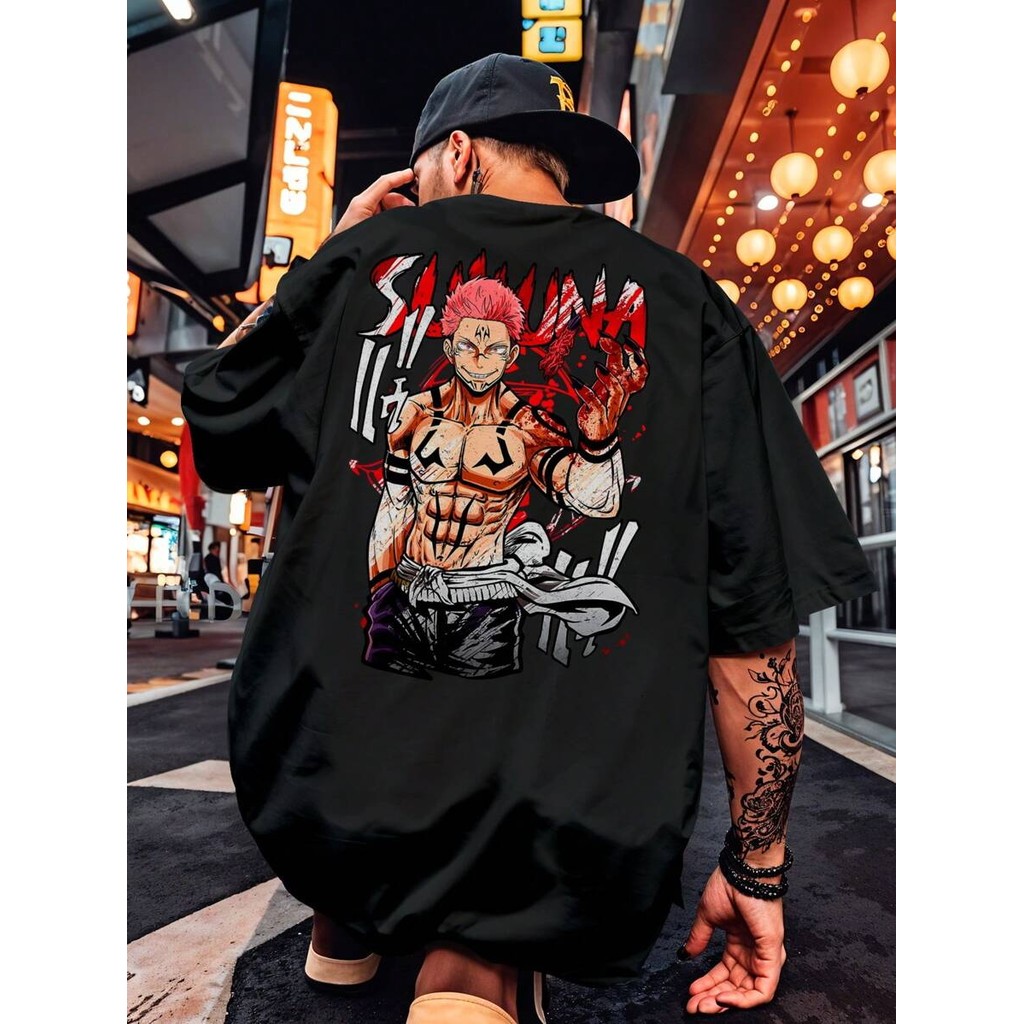 Camiseta Unissex Oversized Plus Size Feminina Masculina   preta unissex  streetwear  print do Sukuna Jujutsu Kais