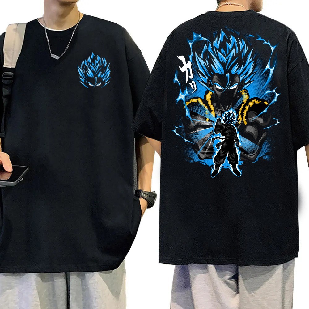 Camiseta Unissex Oversized Plus Size Feminina Masculina   preta unissex  streetwear  print do Super Saiyajin azul