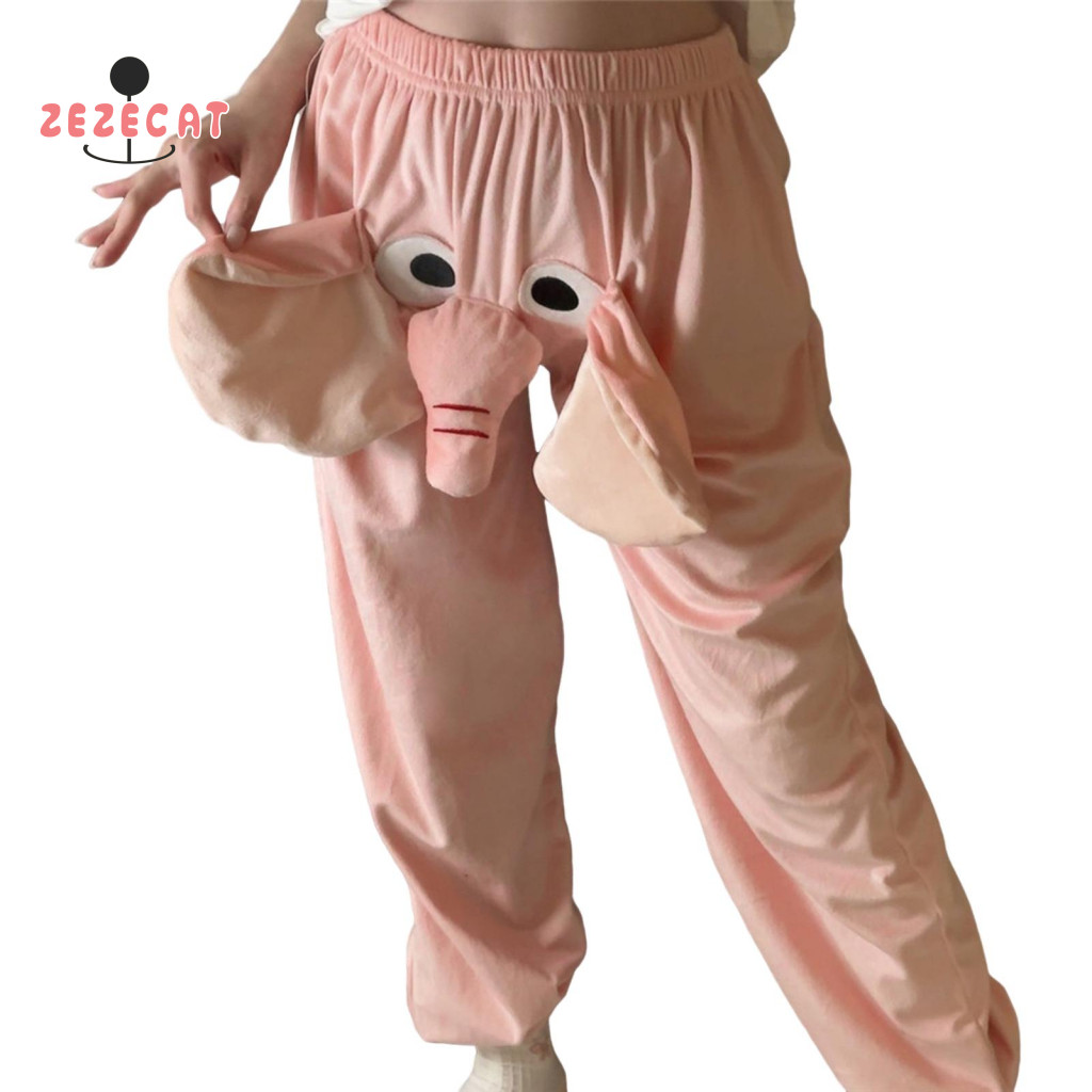 Casual Sleep Bottoms Elephant Pajama Pants Cartoon Print Wide Leg for Women Men Elastic Waistband Mid-rise Lounge Sleepw