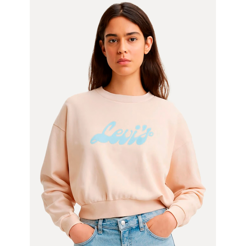 Moletom Levis Feminino Cropped Wave Retrô Logo Original Salmão
