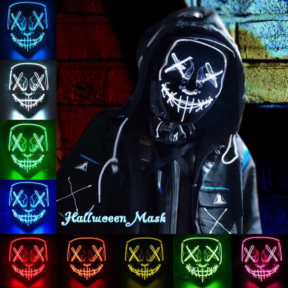 Scary EL Wire LED Purge Mask Adjustable Light‑Up Halloween Mask for Horror Cosplay Rave Party Fancy Dress Supplies