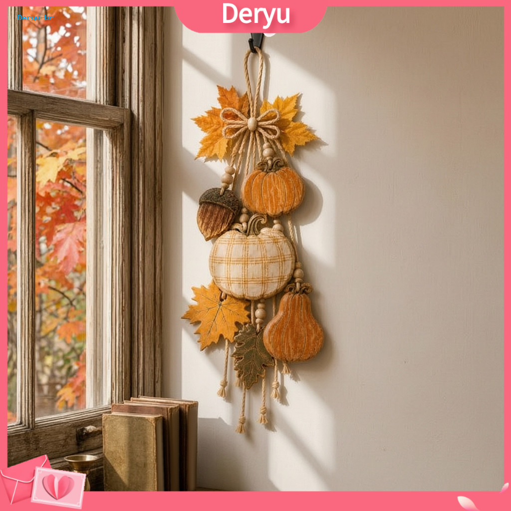 Fall Wall Decor Wooden Bead Garland Rustic Pumpkin Hanging Swag with Optional Warm Led Lights – Front Door Farmhouse S