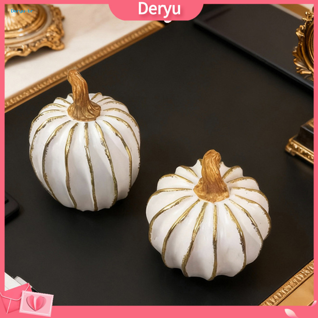 Gold Accented Table Centerpiece Luxury Desk Accessories Fall Pumpkin Decor White Resin Figurine Thanksgiving Harvest Tab