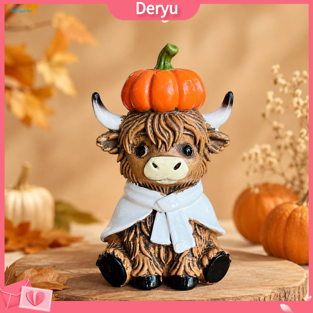 Highland Cow Ornaments Cute Desk Figurines Pumpkin Figurine Resin Statue Autumn Harvest Home Decor Fall Tiered Tray Tabl