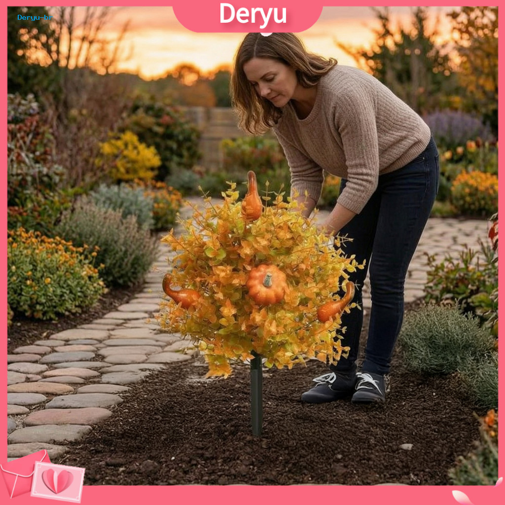 Decorative Fall Flower Posts Pumpkin Garden Stakes Topiary Trees with – Artificial Autumn Eucalyptus Leaf Gourd Decora