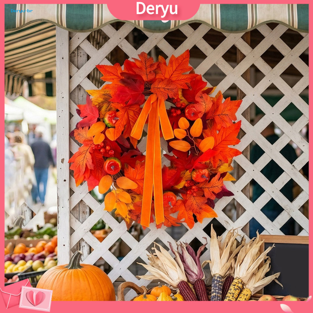 Reusable Seasonal Wreath for Cafe Artificial Pumpkin Garland for Autumn Decor Fall Maple Leaf with Berries – Rustic fo