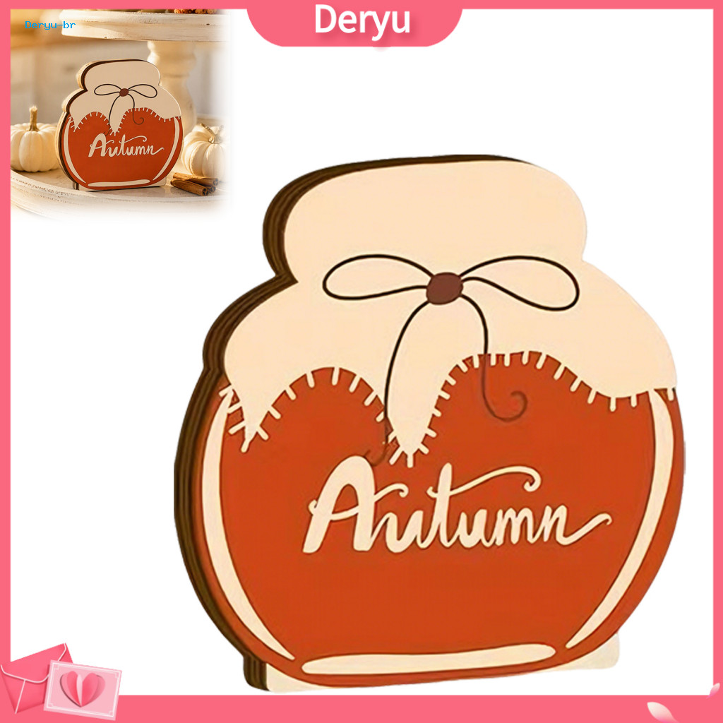 Autumn Tiered Tray Decor Indoor Window Wooden Pumpkin Teapot Honey Pot Ornaments with Hello Design Rustic Fall for Home
