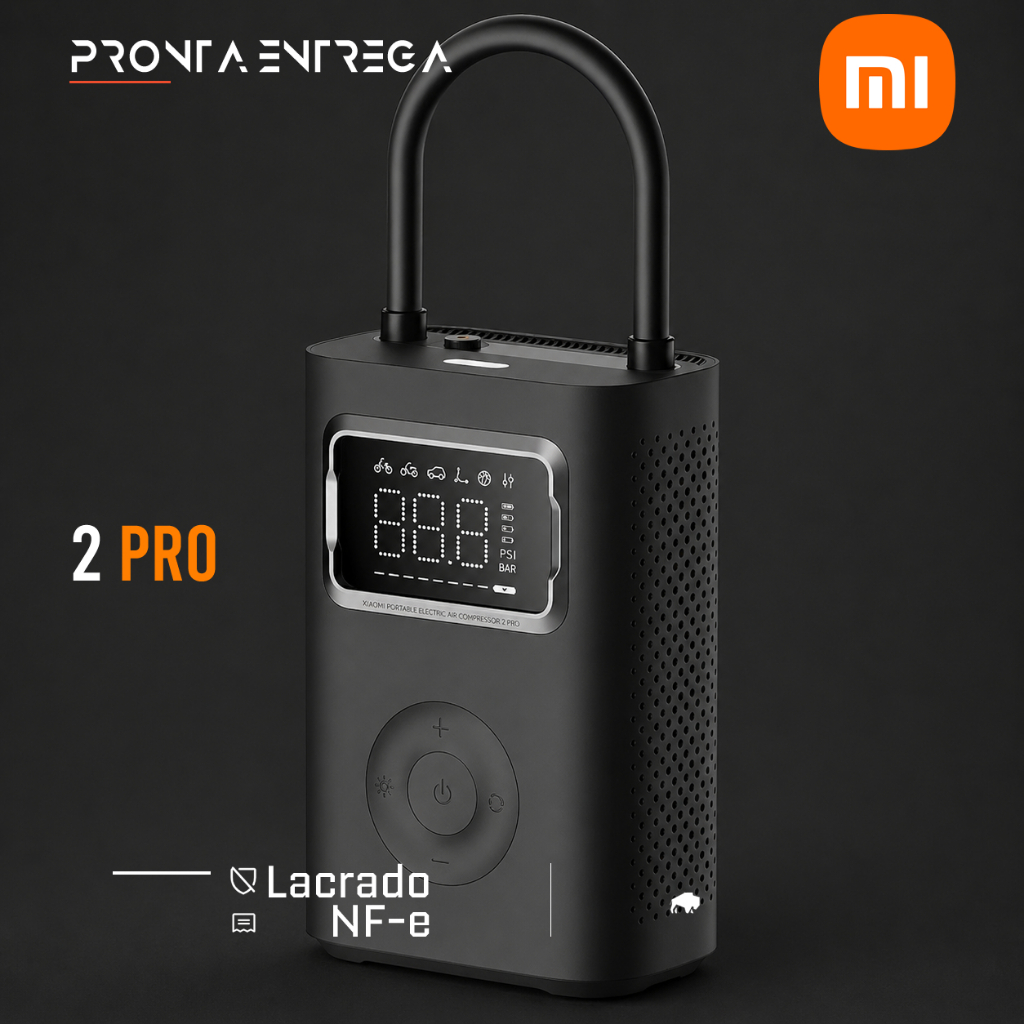 Compressor Portátil Xiaomi 2 PRO motor magnético 150psi duplo LED Original Lacrado com NF