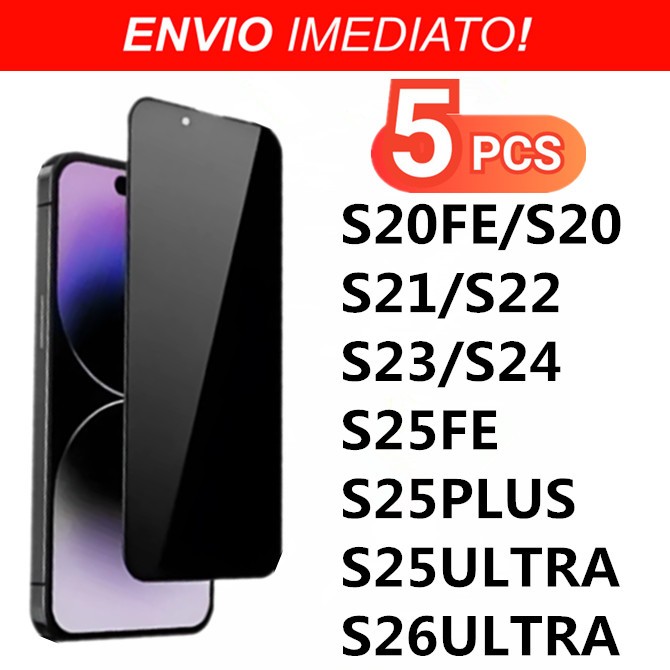 KIT Com 5 Película Privacidade 3D Anti Spy Samsung S20FE S20 S21 S22 S23 S24 S25 S26 FE PLUS ULTRA