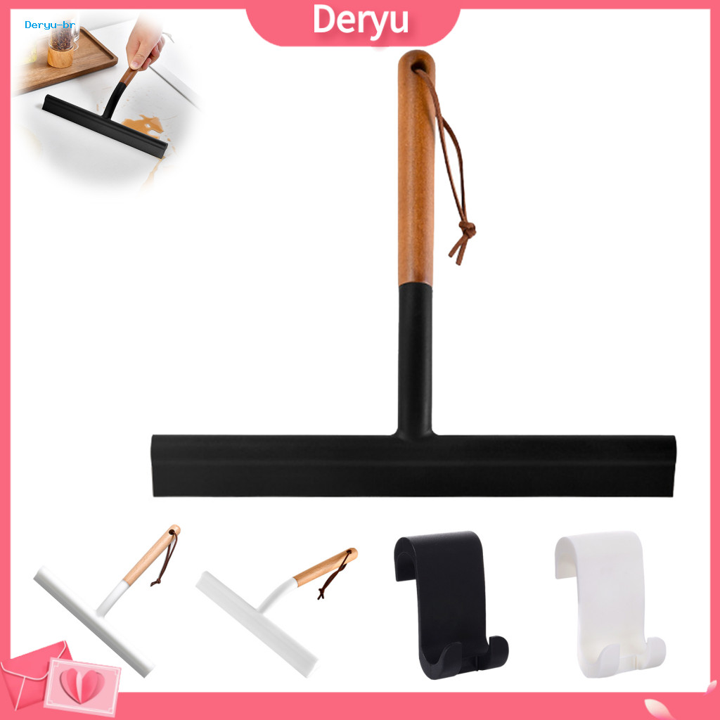 Silicone Shower Squeegee Water Stain Remover with Solid Wood Handle Blade Window Cleaner Wiper for Bathroom Kitchen Mirr