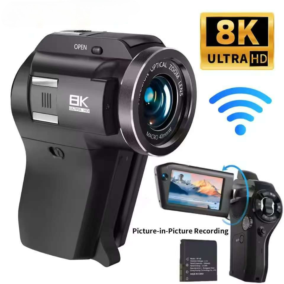 Câmera De Vídeo 8K Filmadora Ultra 75MP Digital Vlogging WiFi 8X Zoom Óptico Vlog IR Visão Noturna Portátil DV