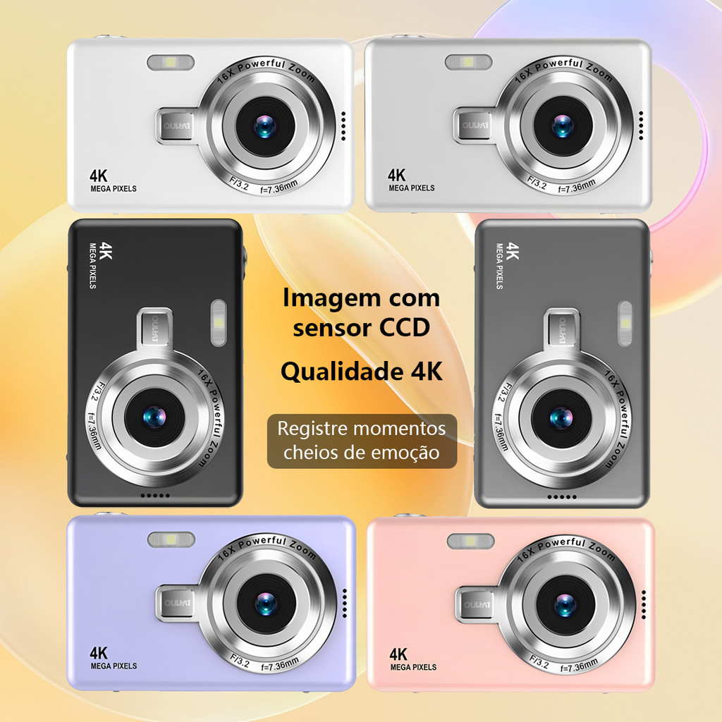 FOREVERGO 4K HD 1080P Câmera Digital Anti-Vibração Autofoco Vlogging 96MP Portátil Zoom 16X Para Crianças Adultos Inicia