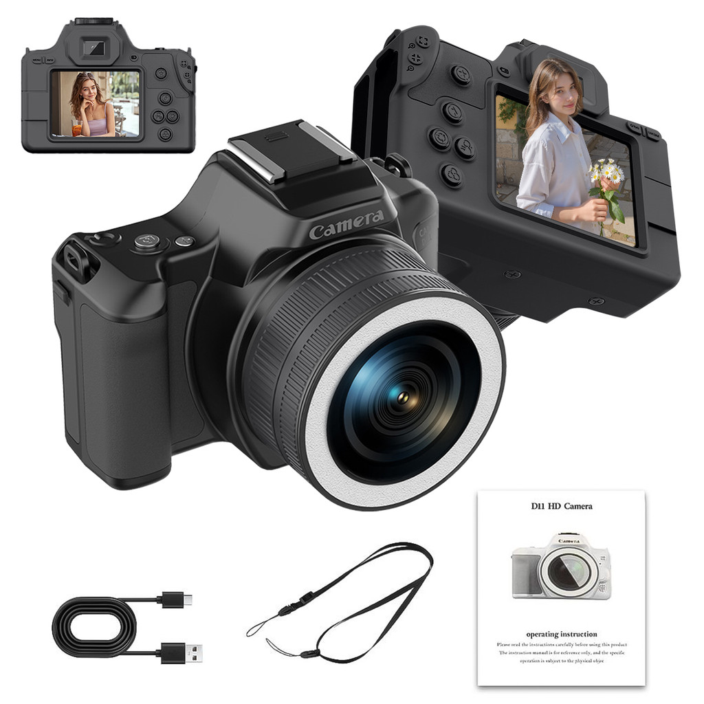 Câmera Digital 48 megapixels 2K Selfie Zoom 16X Com Transmissão OTG De 180 Vlog Cartão de memória