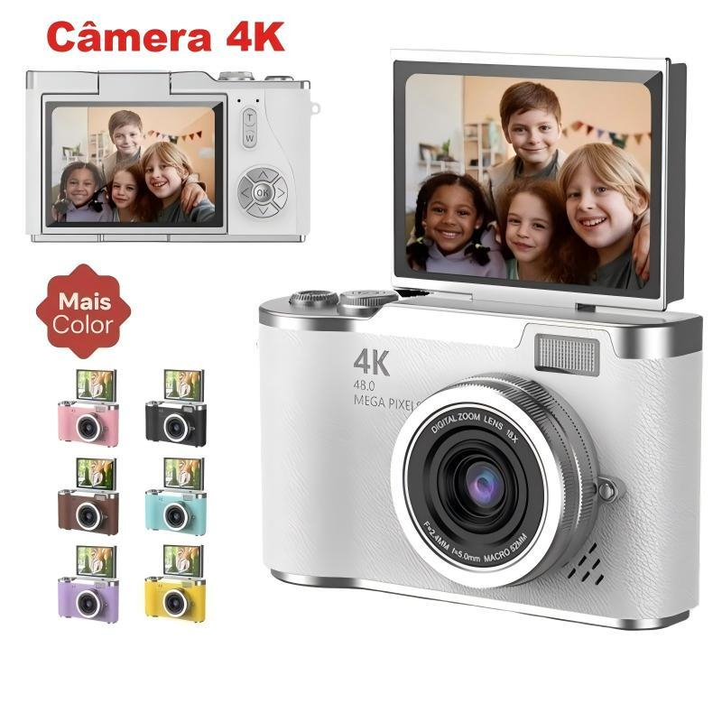Câmera Digital CCD 4K 48MP com Tela Flip 8X Zoom | Presente Estudante Portátil Selfie Vlog atlas