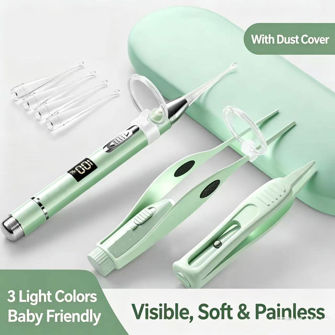 Kit de remoção de cera de ouvido com visor digital, limpador visual seguro para crianças e adultos, conjunto de limpeza