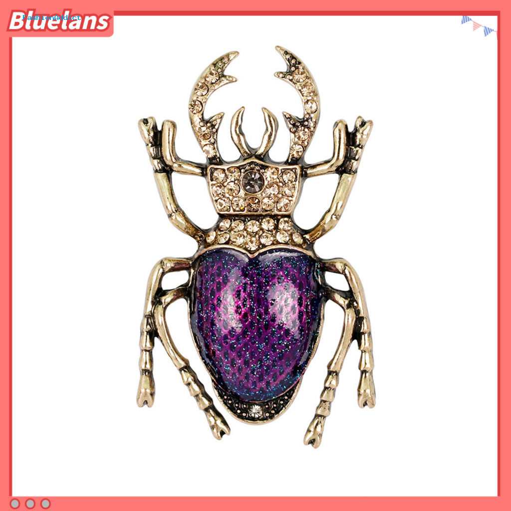 Retro Brooch Vintage Beetle Pin Shape Rhinestone Enamel Vivid Insect Lapel Badge Jewelry for Coat Bag Shawl Accessories