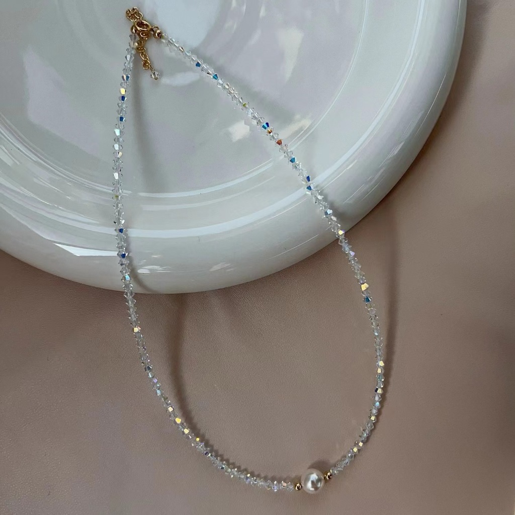 Colar de Pérolas de Cristal de Luxo Leve Colar de Pérolas de Cristal Super Flashing Fashion Crystal Beaded Sparkling Jewelry
