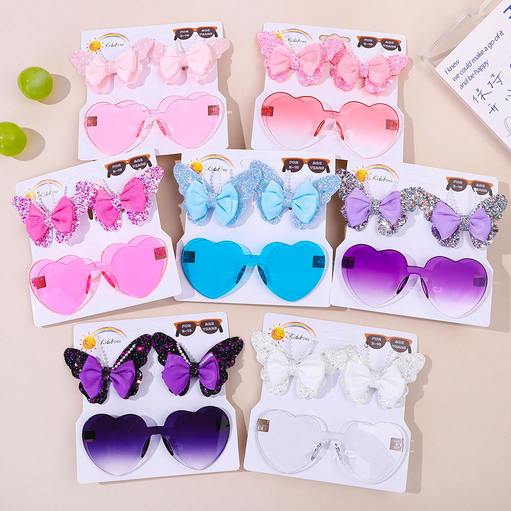Summer New Lovely Sparkling Butterfly Clip Hair Acessórios De Cabelo Conjunto De Óculos Fashion Wave Point Kids Hairgripes De Amor Meninas Headwear