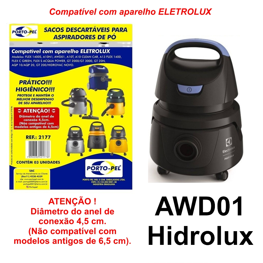 Sacos Para Aspirador Pó Electrolux Flex1400 Awd01 Aqp20 Acquapower, Gt3000, A10n1, A10t, A10 AQP10